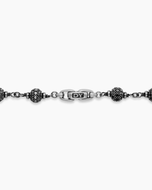 Mens Spiritual Beads Necklace in Sterling Silver with Black Diamonds, 6mm