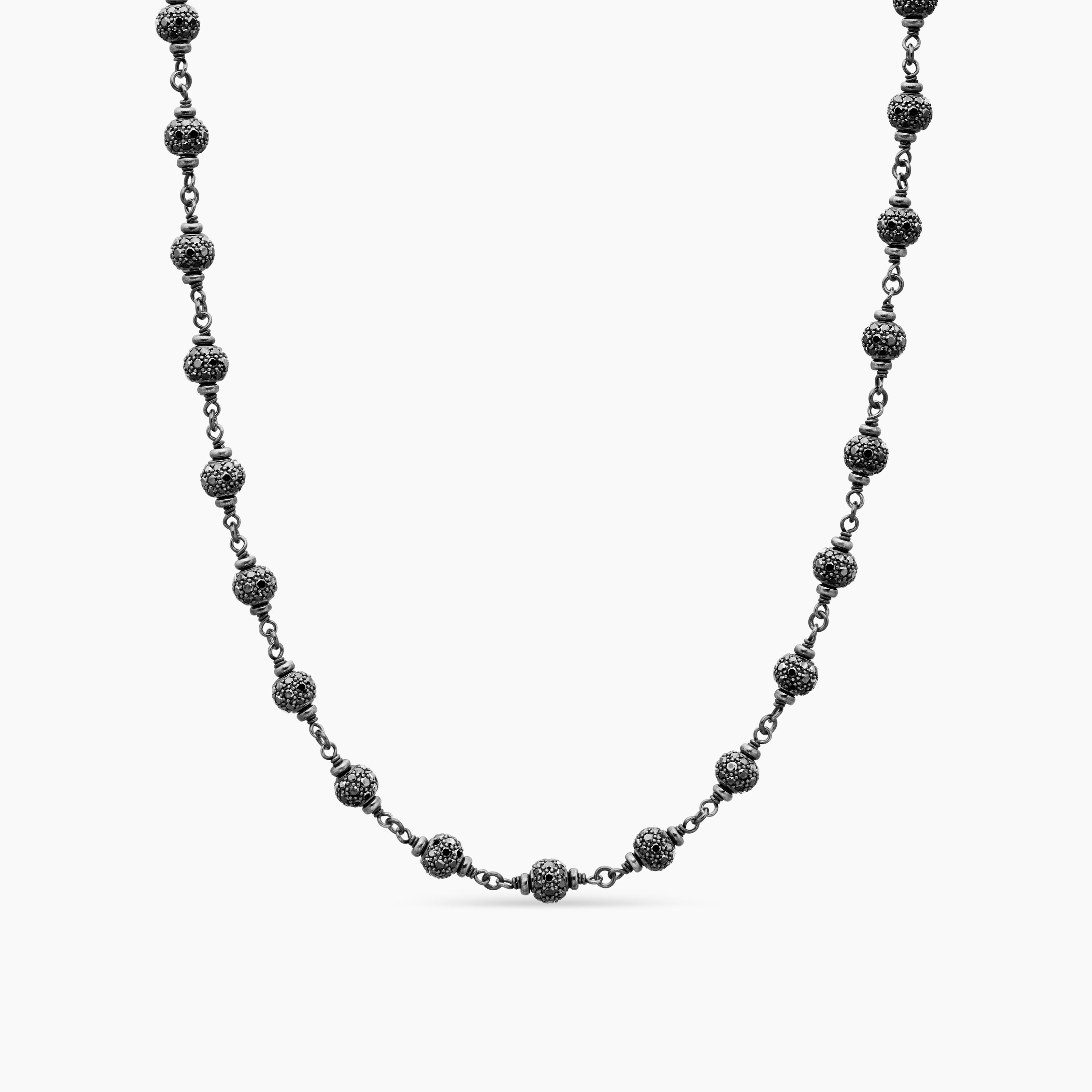 Mens Spiritual Beads Necklace in Sterling Silver, 6mm