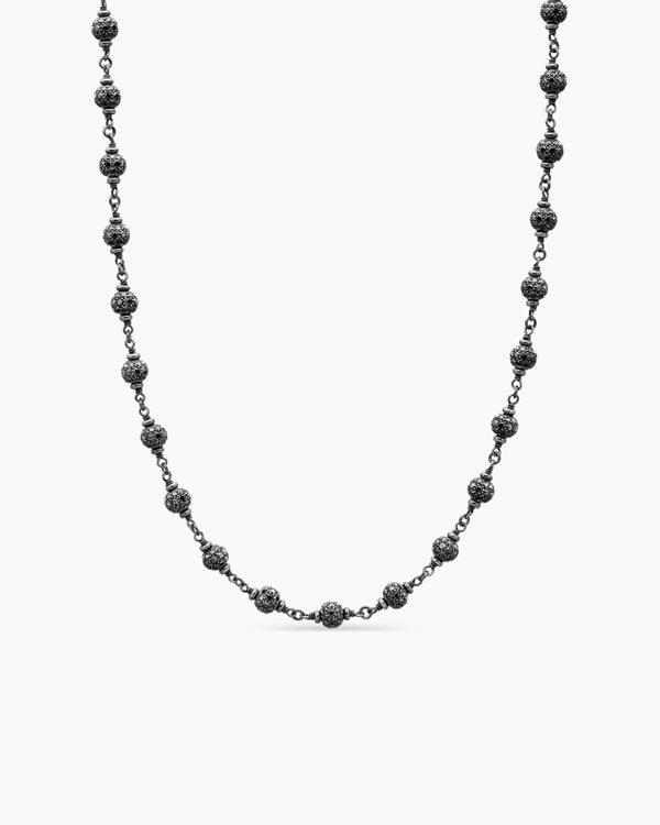 Spiritual Beads Necklace in Sterling Silver with Black Diamonds, 6mm