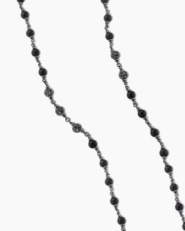 Spiritual Beads Rosary Necklace in Sterling Silver with Black Onyx and Black Diamonds, 6mm