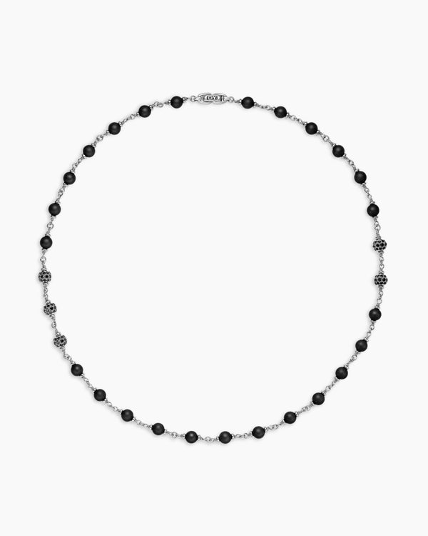 Spiritual Beads Necklace in Sterling Silver with Black Onyx and Black Diamonds, 6mm