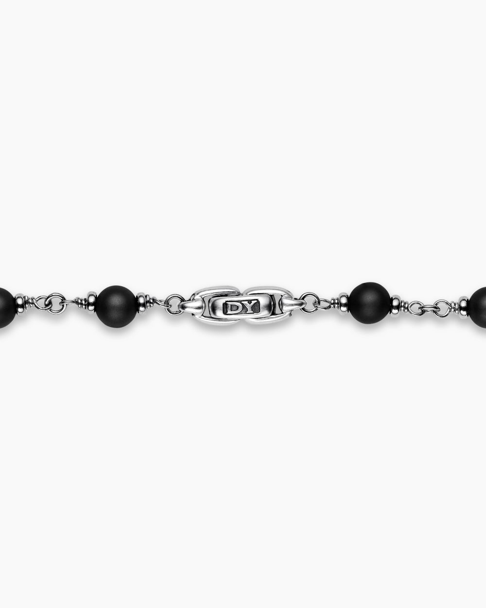 Mens Spiritual Beads Necklace in Sterling Silver with Black Onyx and Black Diamonds, 6mm