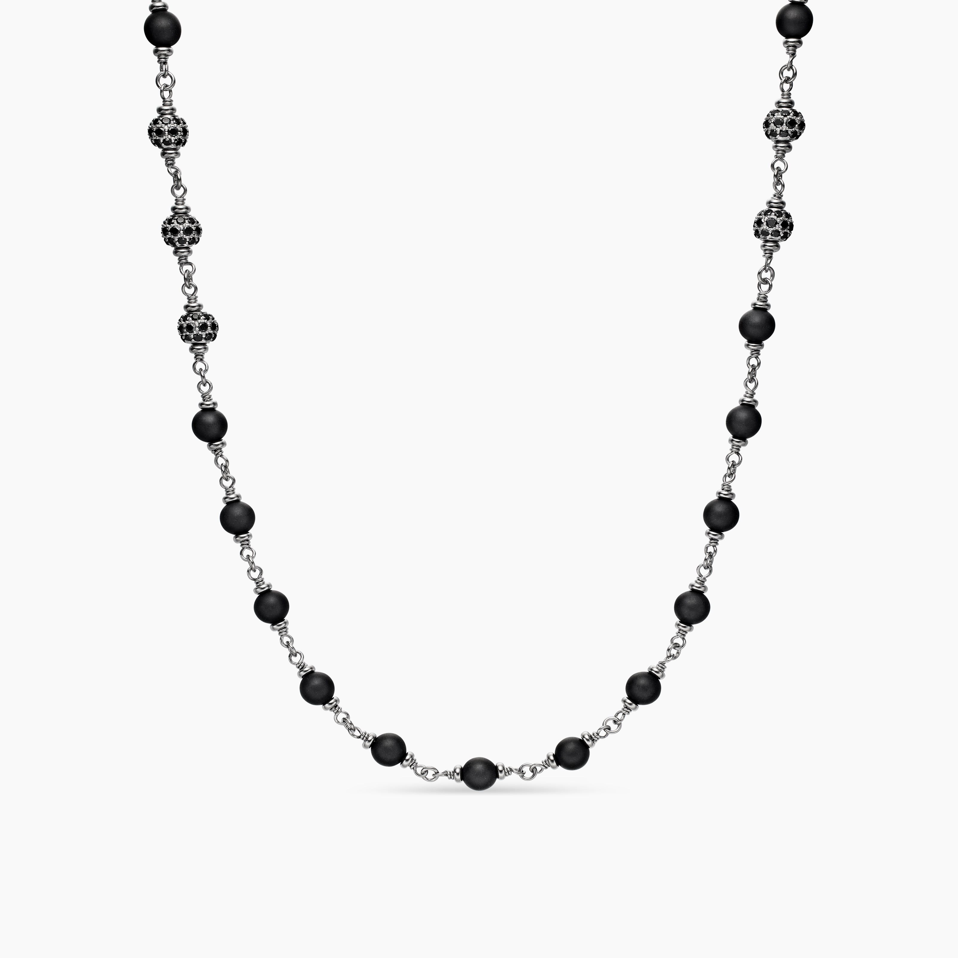 Collier Spiritual Beads en argent massif avec onyx noir et diamants noirs, 6 mm homme 