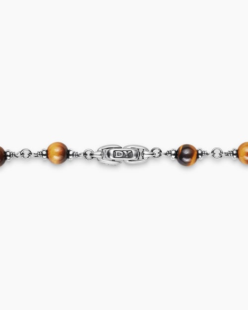 Mens Spiritual Beads Necklace in Sterling Silver with Tiger’s Eye and Cognac Diamonds, 6mm