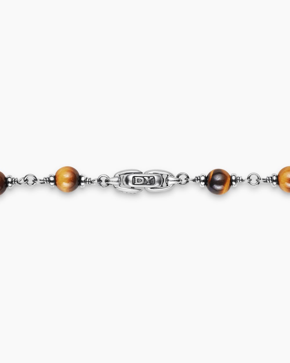 Mens Spiritual Beads Necklace in Sterling Silver with Tiger’s Eye and Cognac Diamonds, 6mm