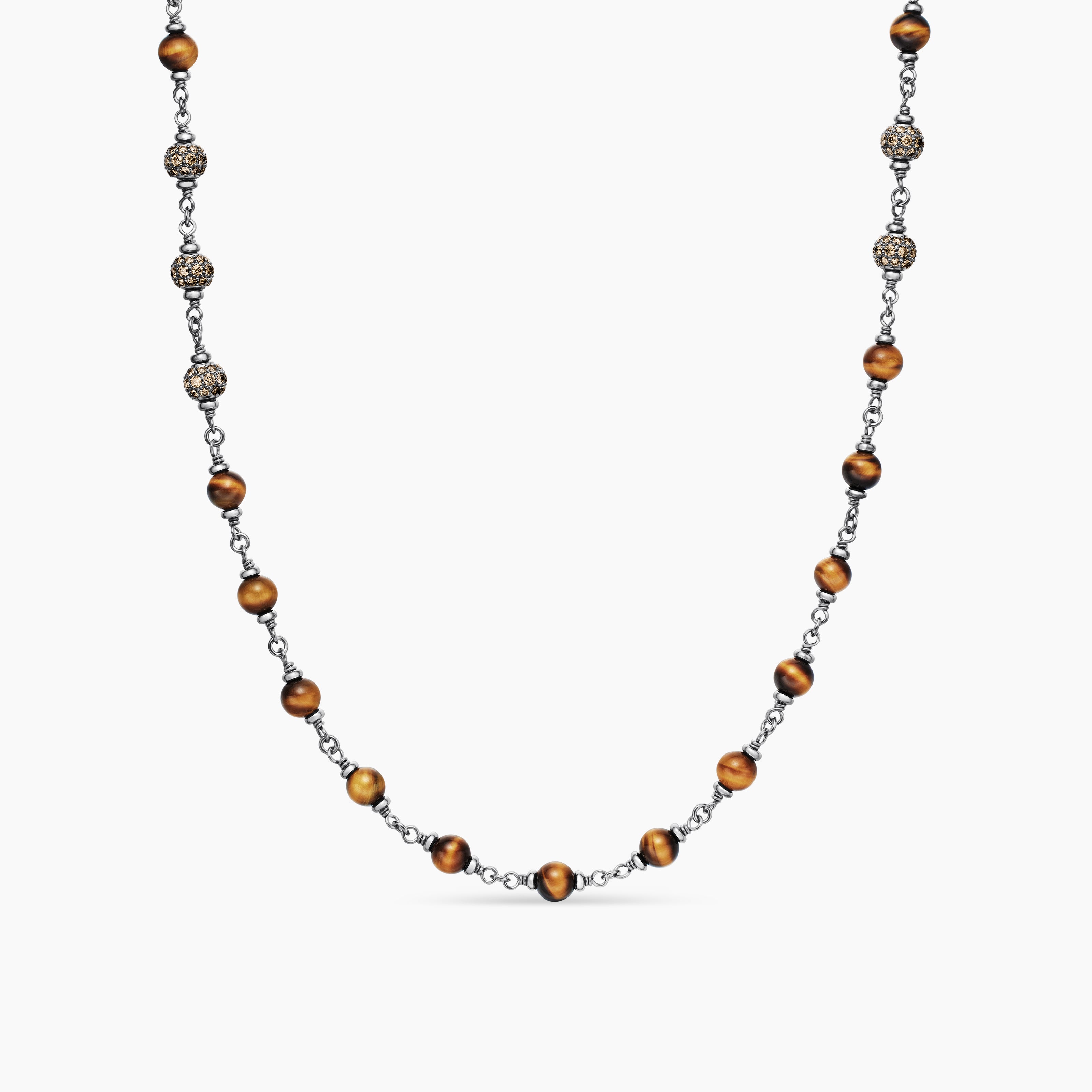 Mens Spiritual Beads Necklace in Sterling Silver, 6mm