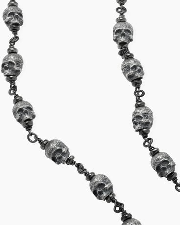 Memento Mori Skull Rosary Necklace in Sterling Silver, 9mm