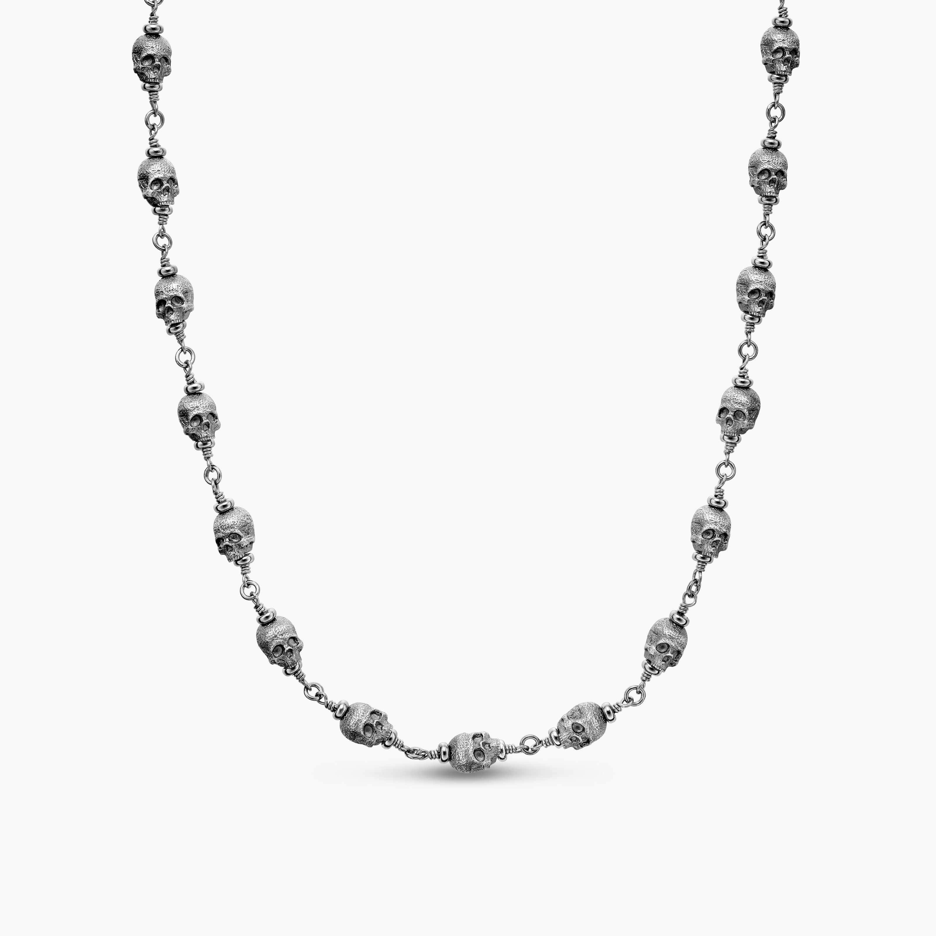 Mens Memento Mori Skull Necklace in Sterling Silver, 9mm