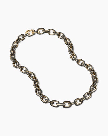 Forged Carbon Chain Link Necklace in 18K Yellow Gold, 11mm