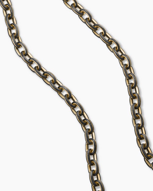 Mens Streamline® Oval Link Necklace in 18K Yellow Gold with Forged Carbon, 8.5mm