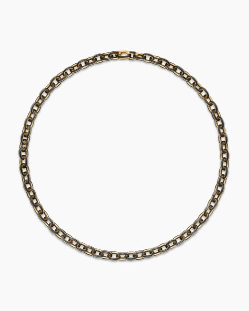 Mens Streamline® Oval Link Necklace in 18K Yellow Gold with Forged Carbon, 8.5mm