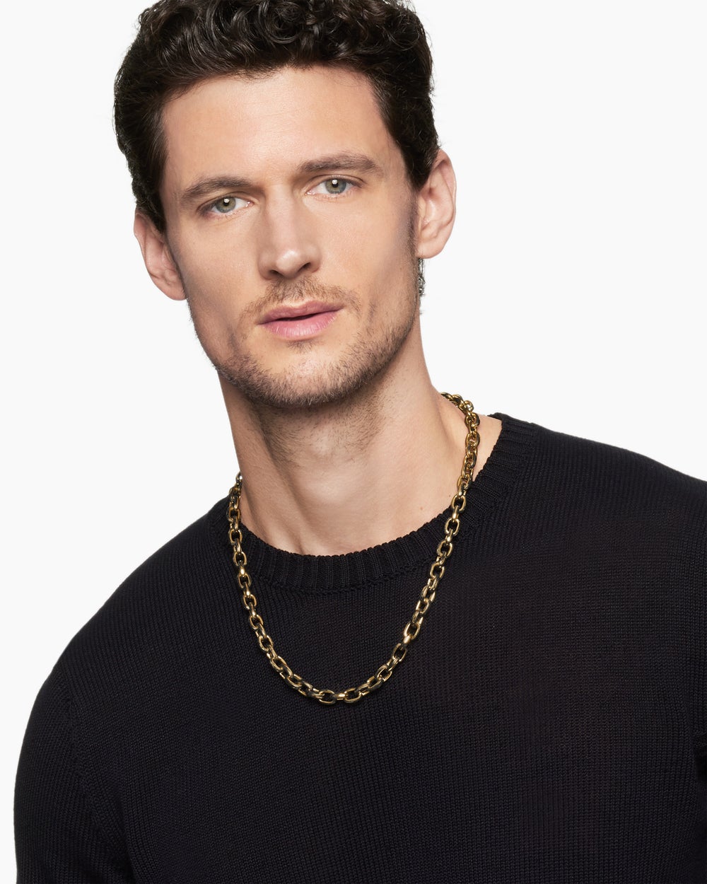Mens Streamline Oval Link Necklace in 18K Yellow Gold, 8.5mm