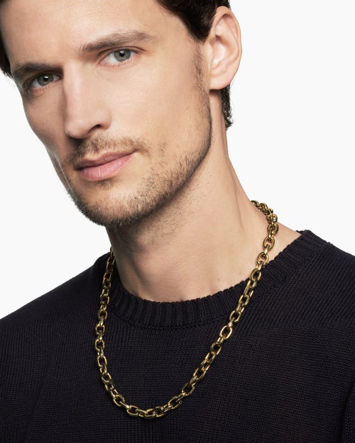 Mens Streamline® Oval Link Necklace in 18K Yellow Gold with Forged Carbon, 8.5mm