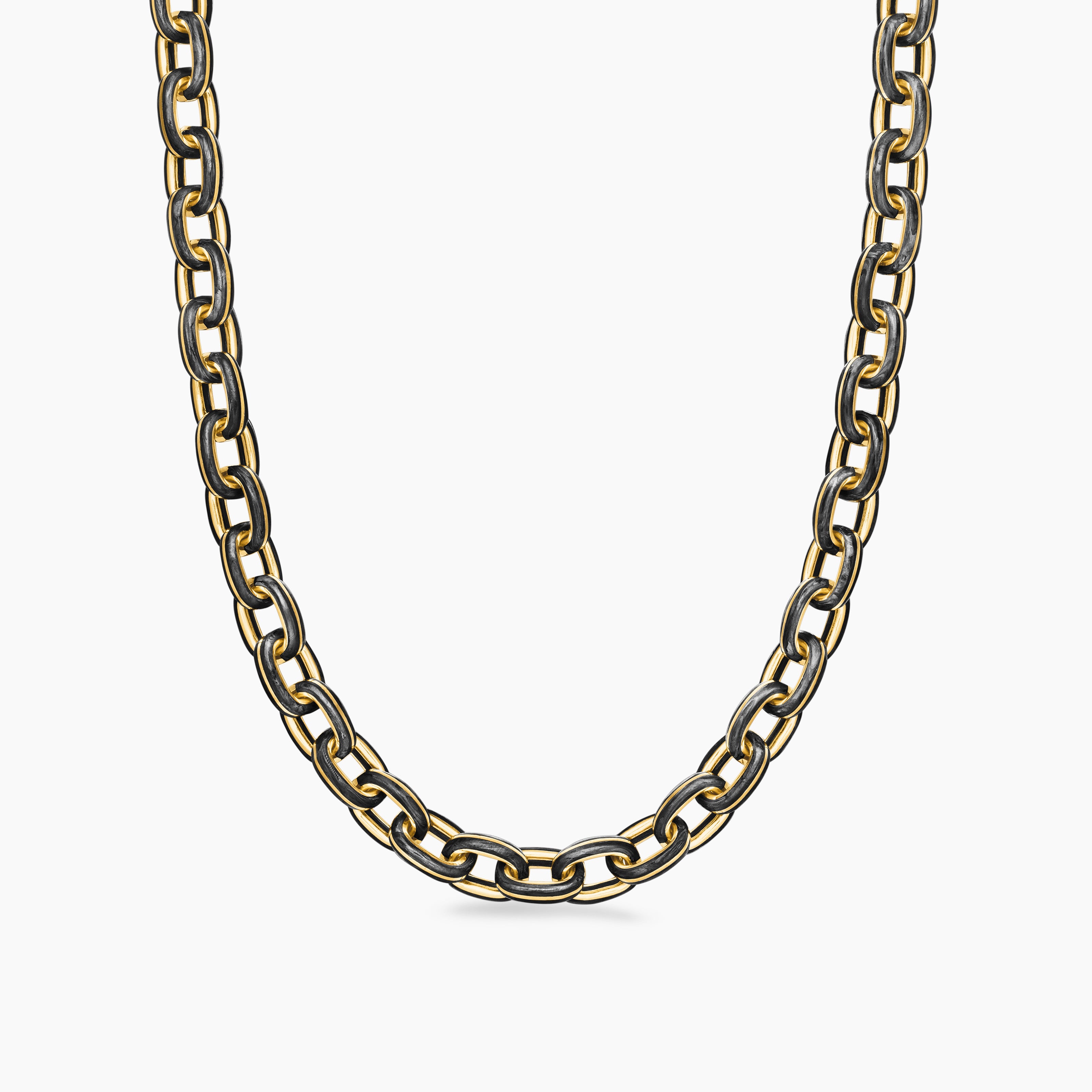 Mens Streamline&reg; Oval Link Necklace in 18K Yellow Gold with Forged Carbon, 8.5mm