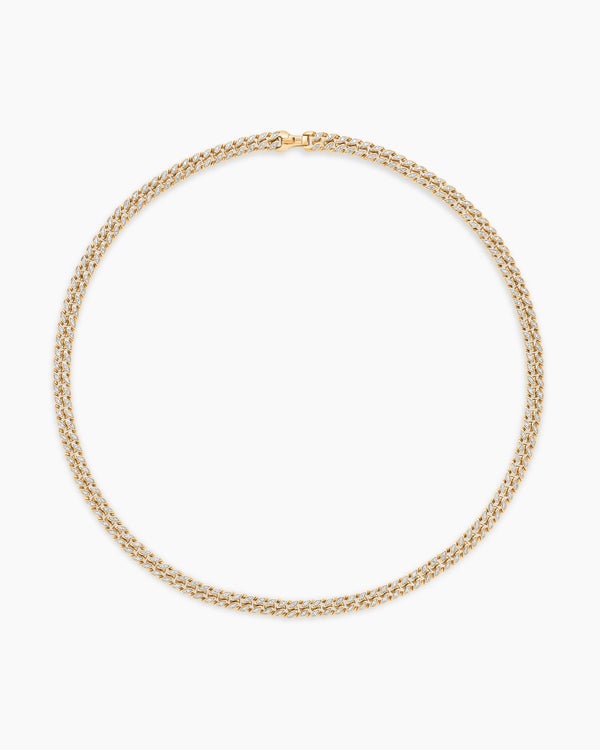 Curb Chain Necklace in 18K Yellow Gold with Diamonds, 6mm