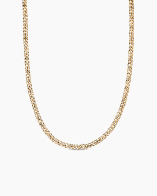 Curb Chain Necklace in 18K Yellow Gold with Pavé Diamonds