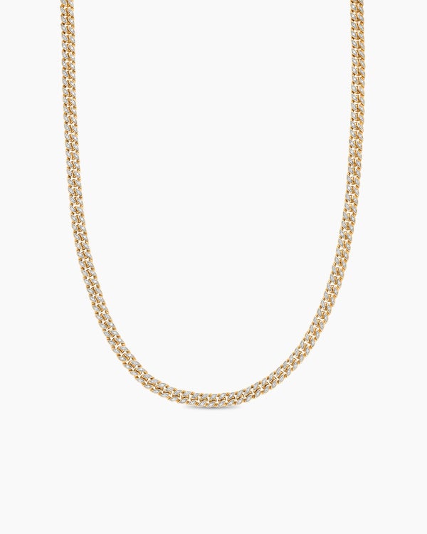 Curb Chain Necklace in 18K Yellow Gold with Diamonds, 6mm