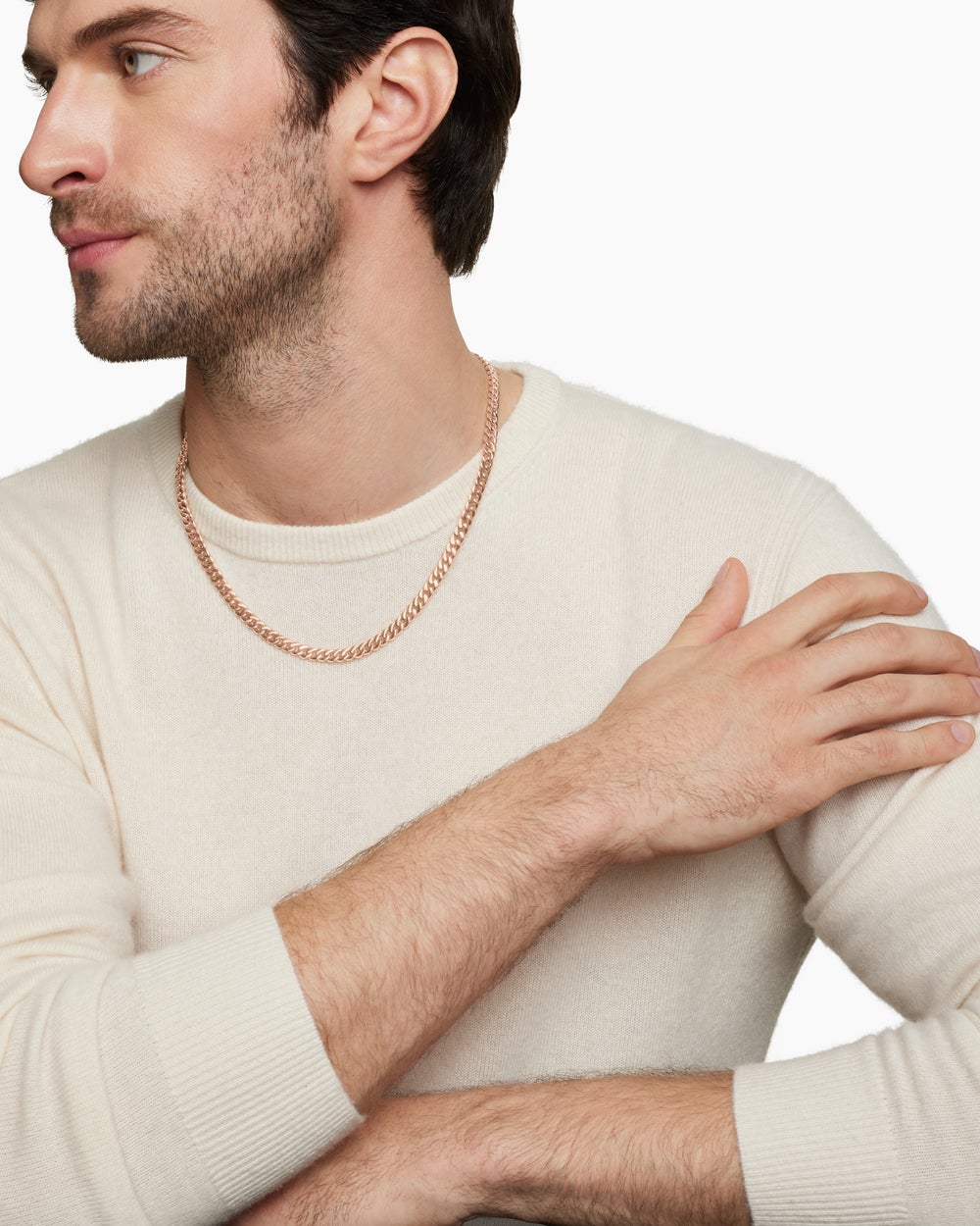 Mens Curb Chain Necklace in 18ct Rose Gold, 6mm