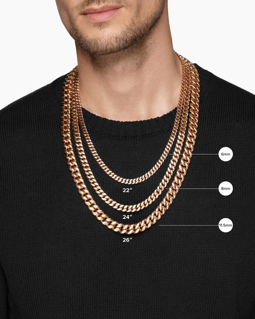 Mens Curb Chain Necklace in 18ct Rose Gold, 6mm