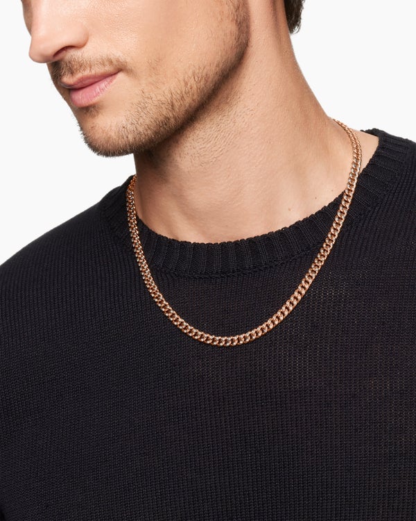 Curb Chain Necklace in 18K Rose Gold with Cognac Diamonds, 6mm