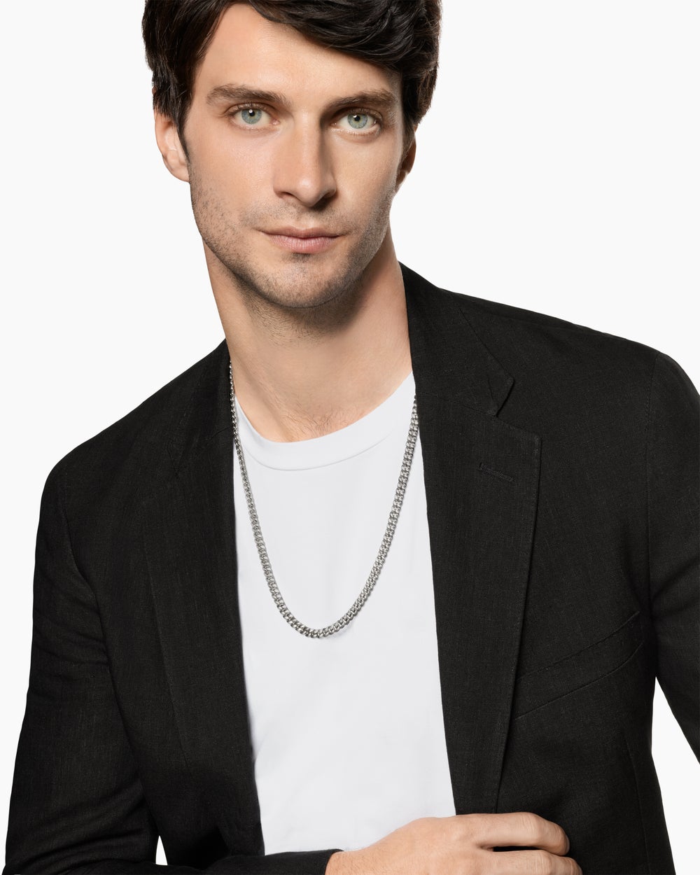 Mens Curb Chain Necklace in Platinum, 6mm