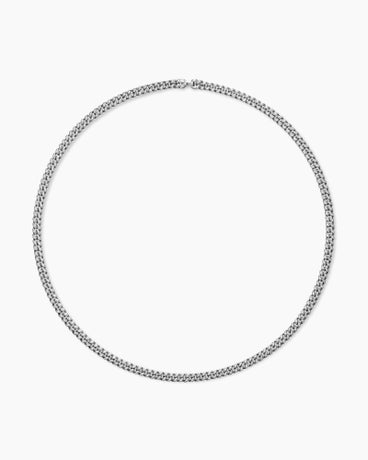 Curb Chain Necklace in Platinum with Diamonds, 6mm