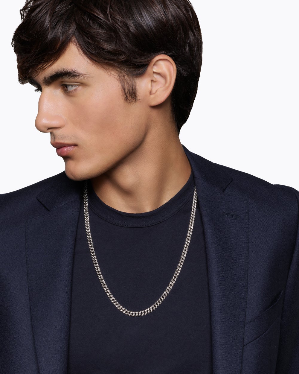 Mens Curb Chain Necklace in Platinum, 6mm