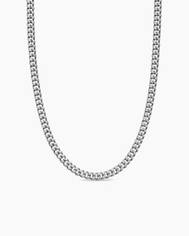 Curb Chain Necklace in Platinum with Diamonds