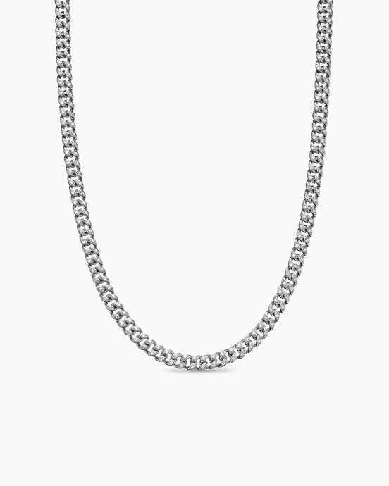 Curb Chain Necklace in Platinum with Diamonds, 6mm