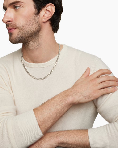 Mens Curb Chain Necklace in Sterling Silver, 6mm