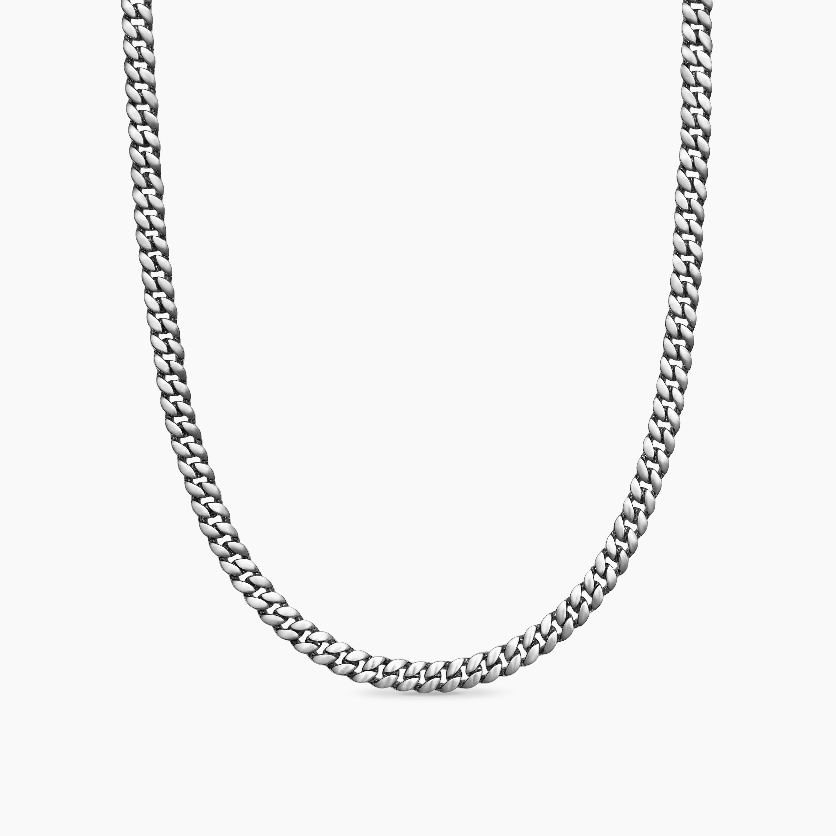 Mens Curb Chain Necklace in Sterling Silver, 6mm