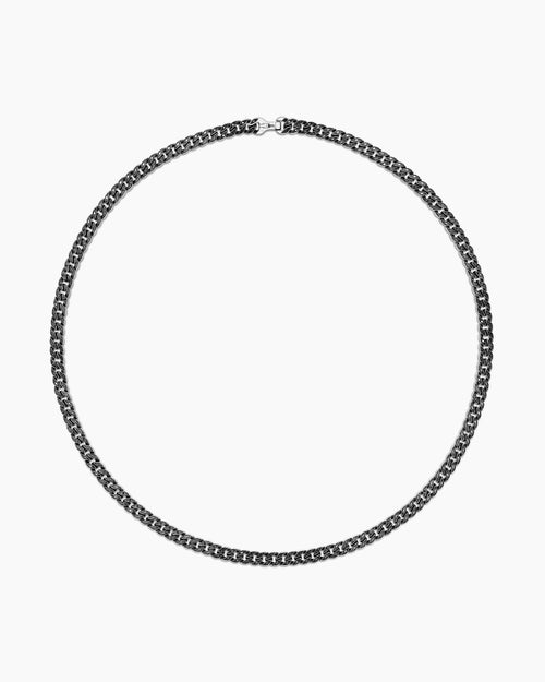 Mens Curb Chain Necklace in Sterling Silver with Black Diamonds, 6mm