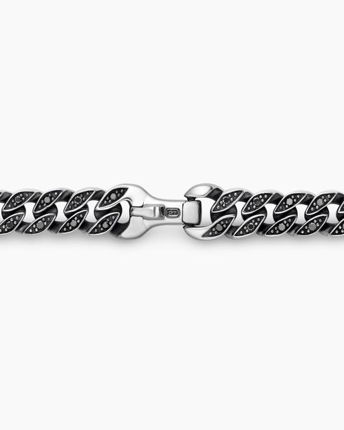 Mens Curb Chain Necklace in Sterling Silver with Black Diamonds, 6mm