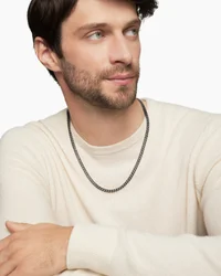 Curb Chain Necklace in Sterling Silver with Black Diamonds, 6mm