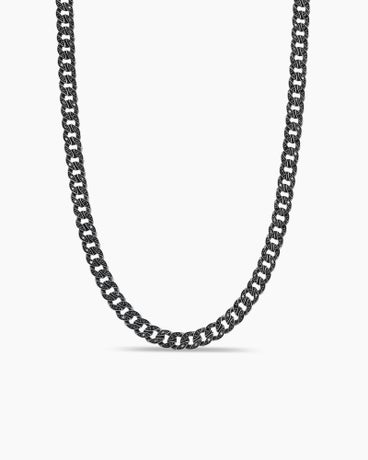 Curb Chain Necklace in Sterling Silver with Black Diamonds, 6mm