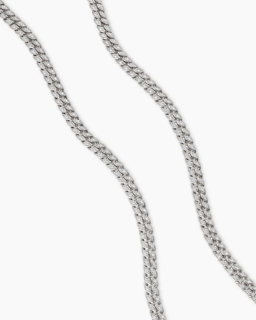 Mens Curb Chain Necklace in Sterling Silver with Diamonds, 6mm