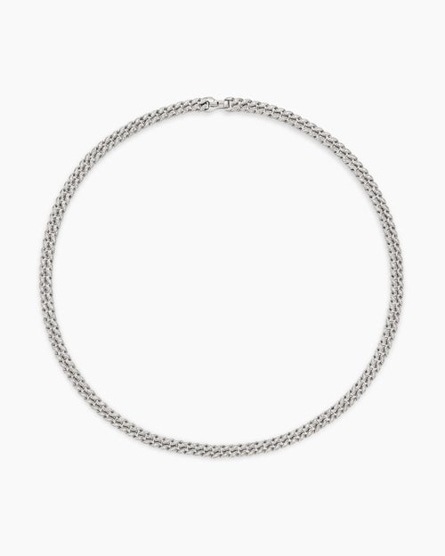 Mens Curb Chain Necklace in Sterling Silver with Diamonds, 6mm