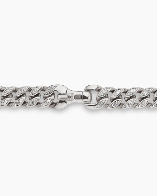 Mens Curb Chain Necklace in Sterling Silver with Diamonds, 6mm