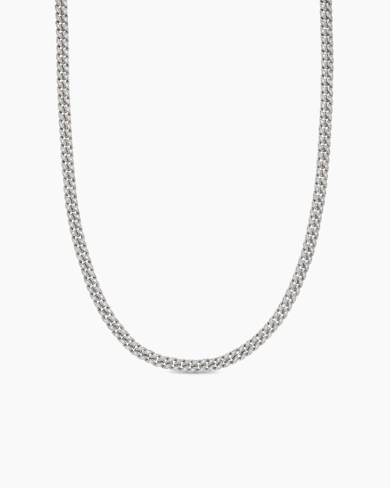 Curb Chain Necklace in Sterling Silver with Pavé Diamonds
