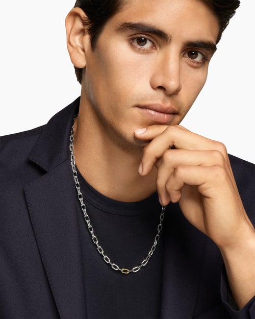 Mens DY Madison® Chain Necklace in Sterling Silver with 18K Yellow Gold, 6mm