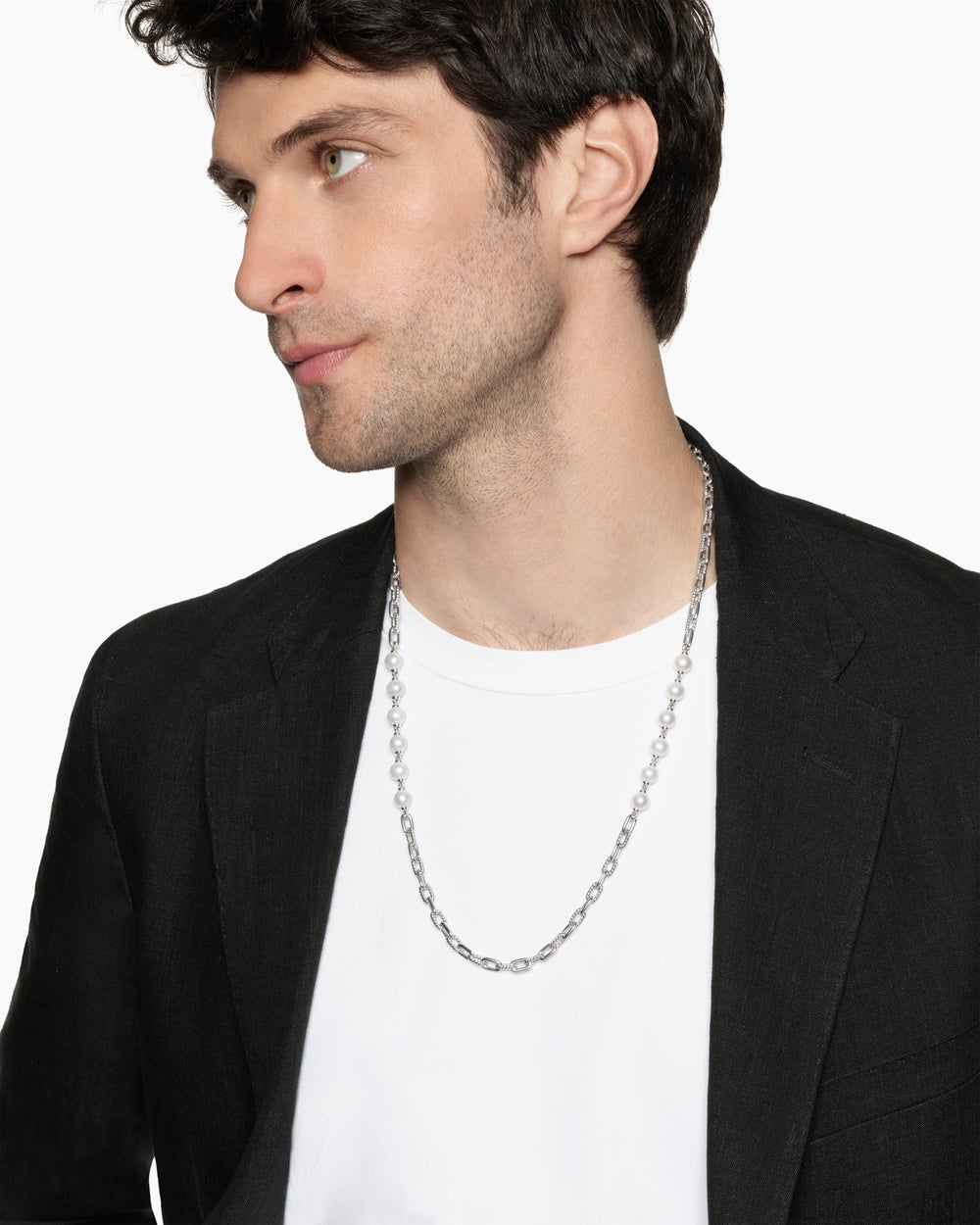 Mens DY Madison® Chain Necklace in Sterling Silver with Pearls, 6mm