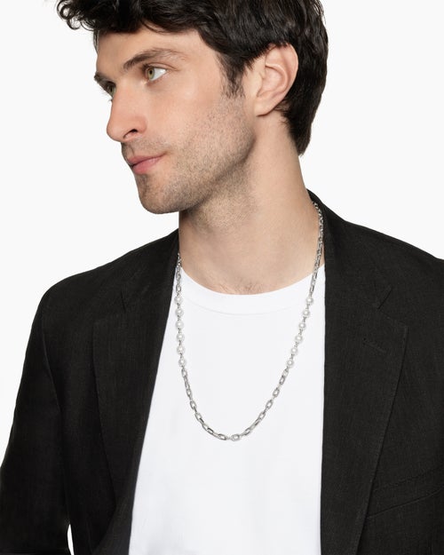 Mens DY Madison® Chain Necklace in Sterling Silver with Pearls, 6mm