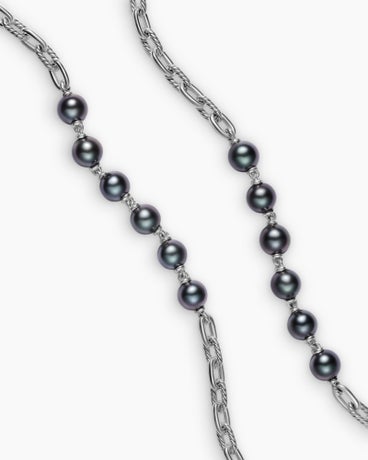 DY Madison® Chain Necklace in Sterling Silver with Grey Pearls, 6mm