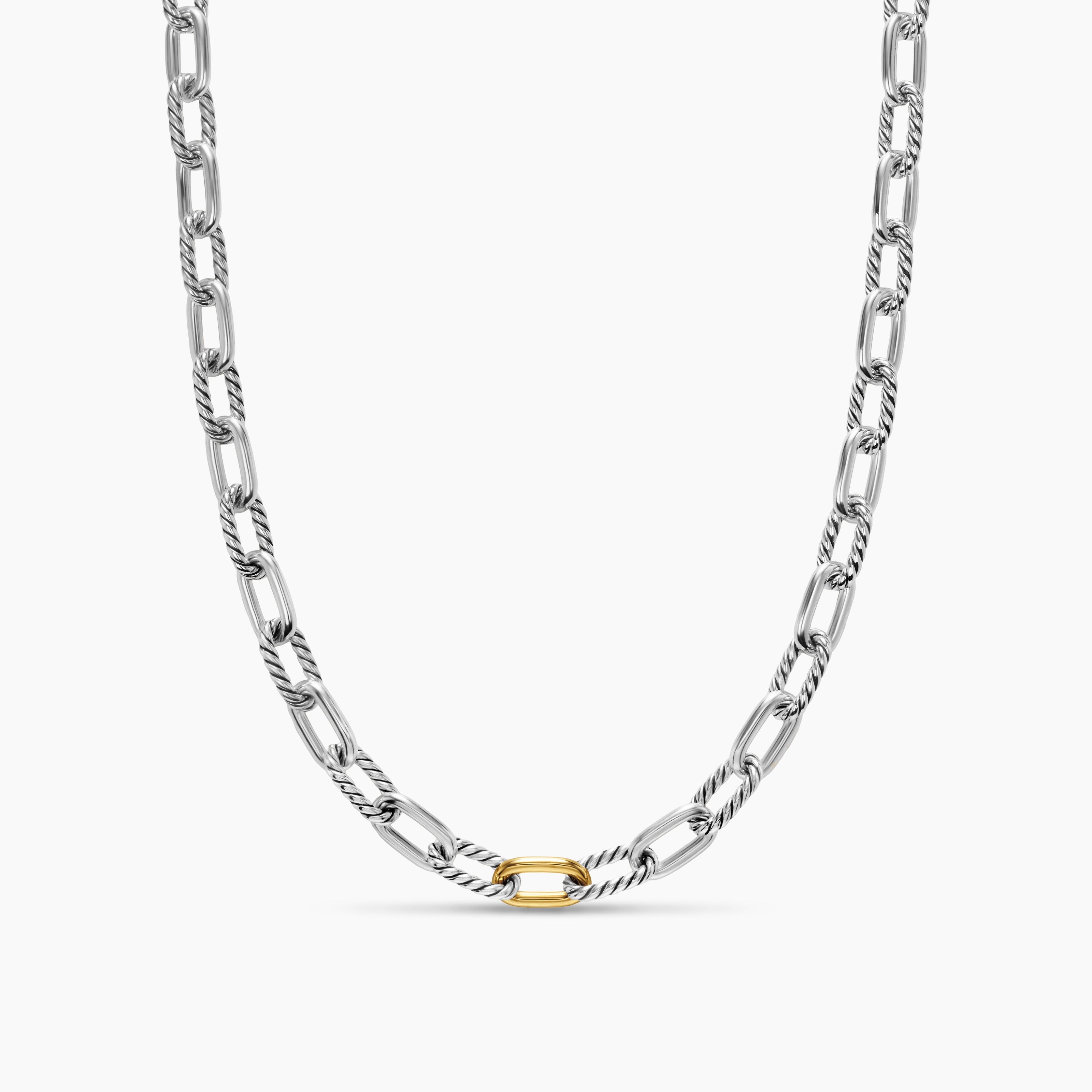 Mens DY Madison Chain Necklace in Sterling Silver with 18K Yellow Gold, 8.5mm