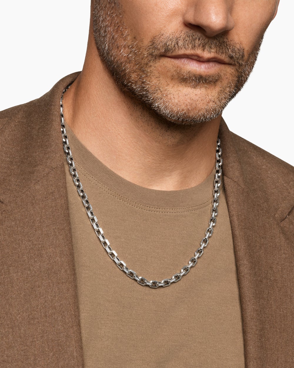 Mens Streamline® Link Necklace in Sterling Silver with Diamonds, 5.5mm