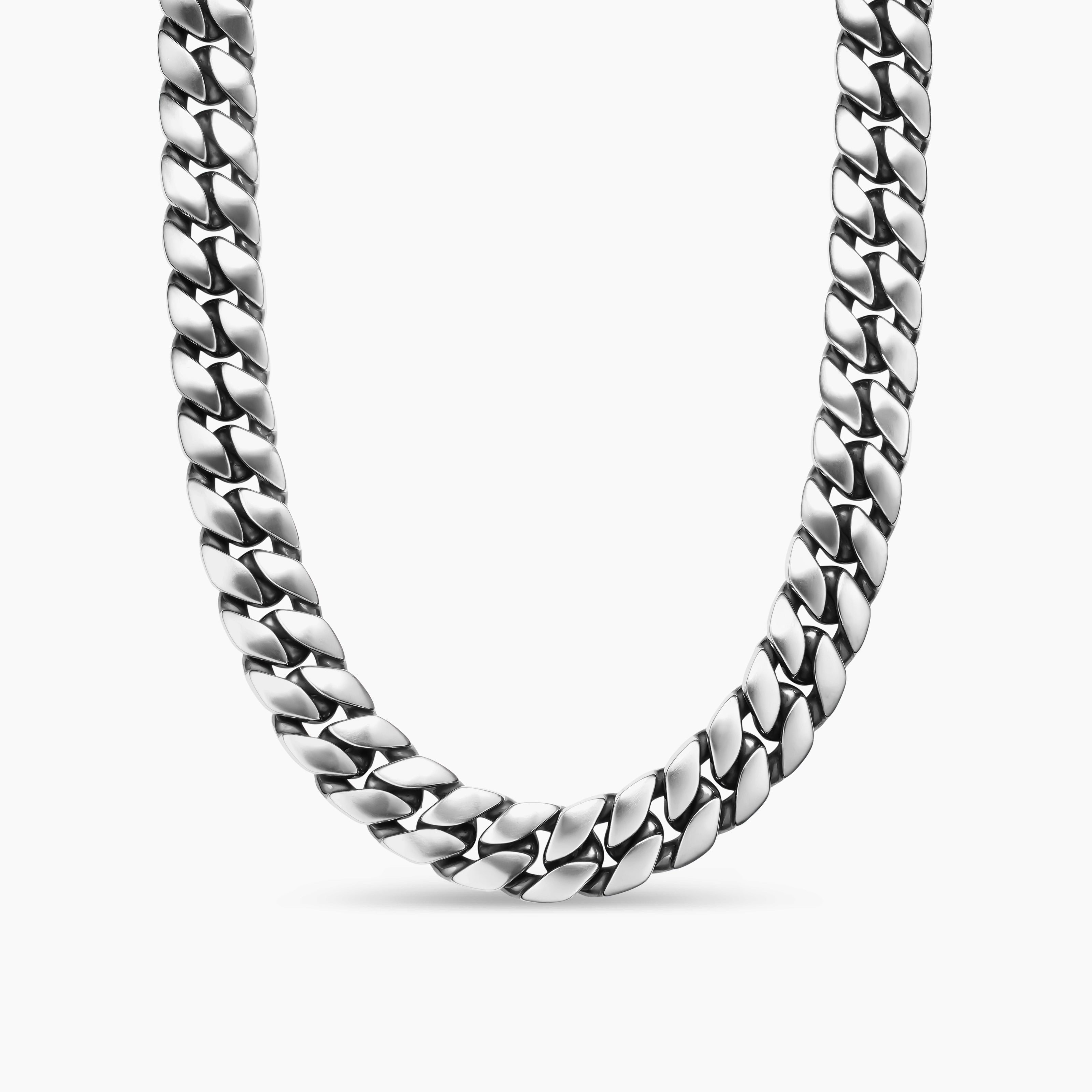 Mens Curb Chain Necklace in Sterling Silver, 18mm