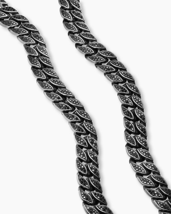 Curb Chain Necklace in Sterling Silver with Black Diamonds, 18mm