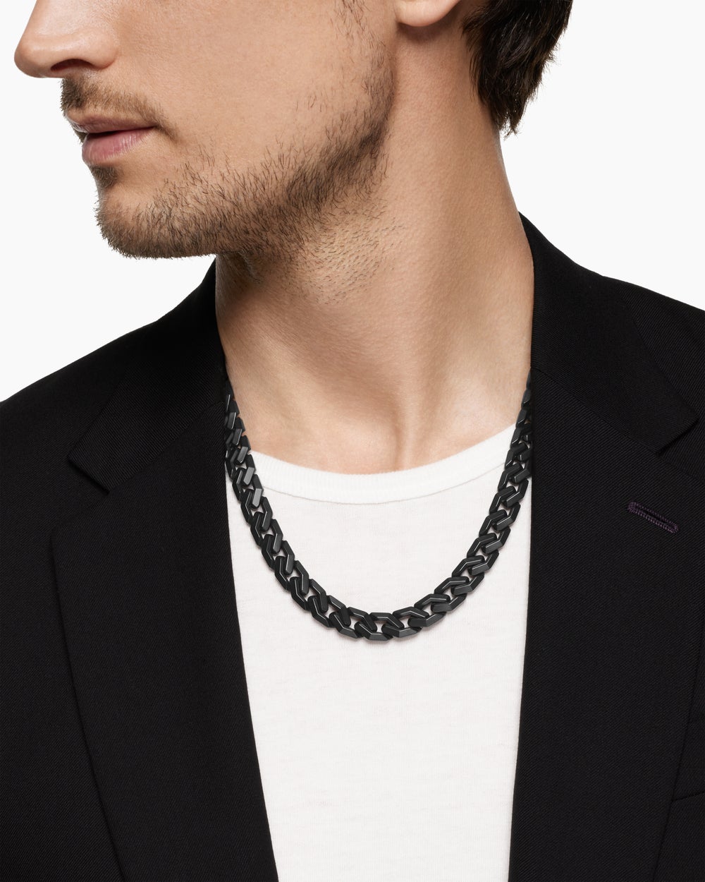 Mens Curb Chain Angular Link Necklace in Black Titanium, 11mm