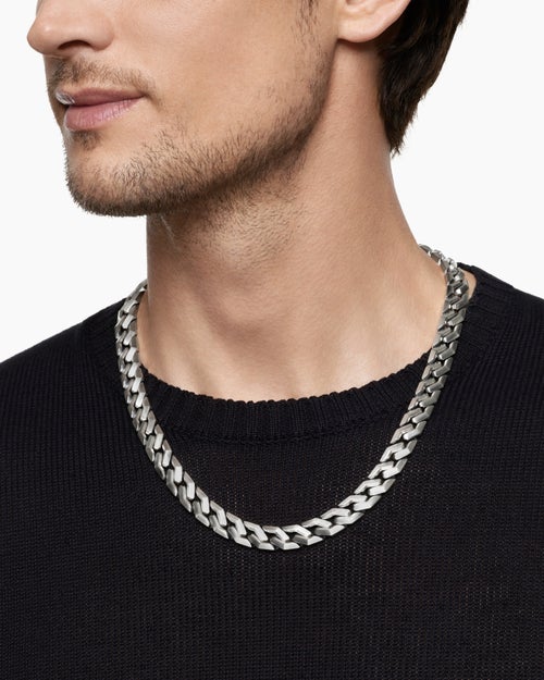 Mens Curb Chain Angular Link Necklace in Sterling Silver, 11.5mm