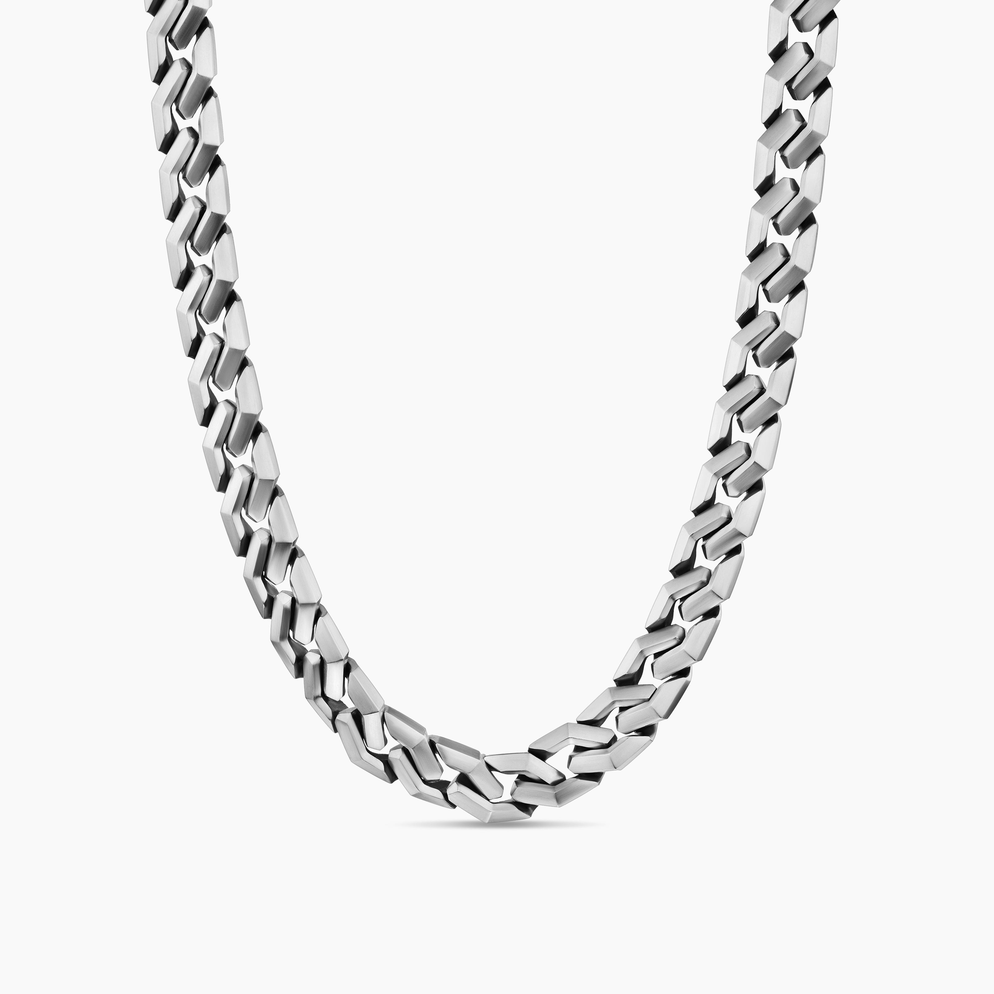 Mens Curb Chain Angular Link Necklace in Sterling Silver, 11.5mm